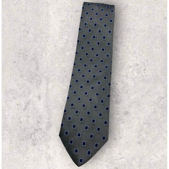 Drake's Other - DRAKE'S Silk Tie ENGLAND XL Gray Navy Blue Geometric W:3.6" EUC